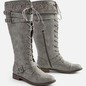 Brand New Winter Lace-up Sweater Grey Flat Boot